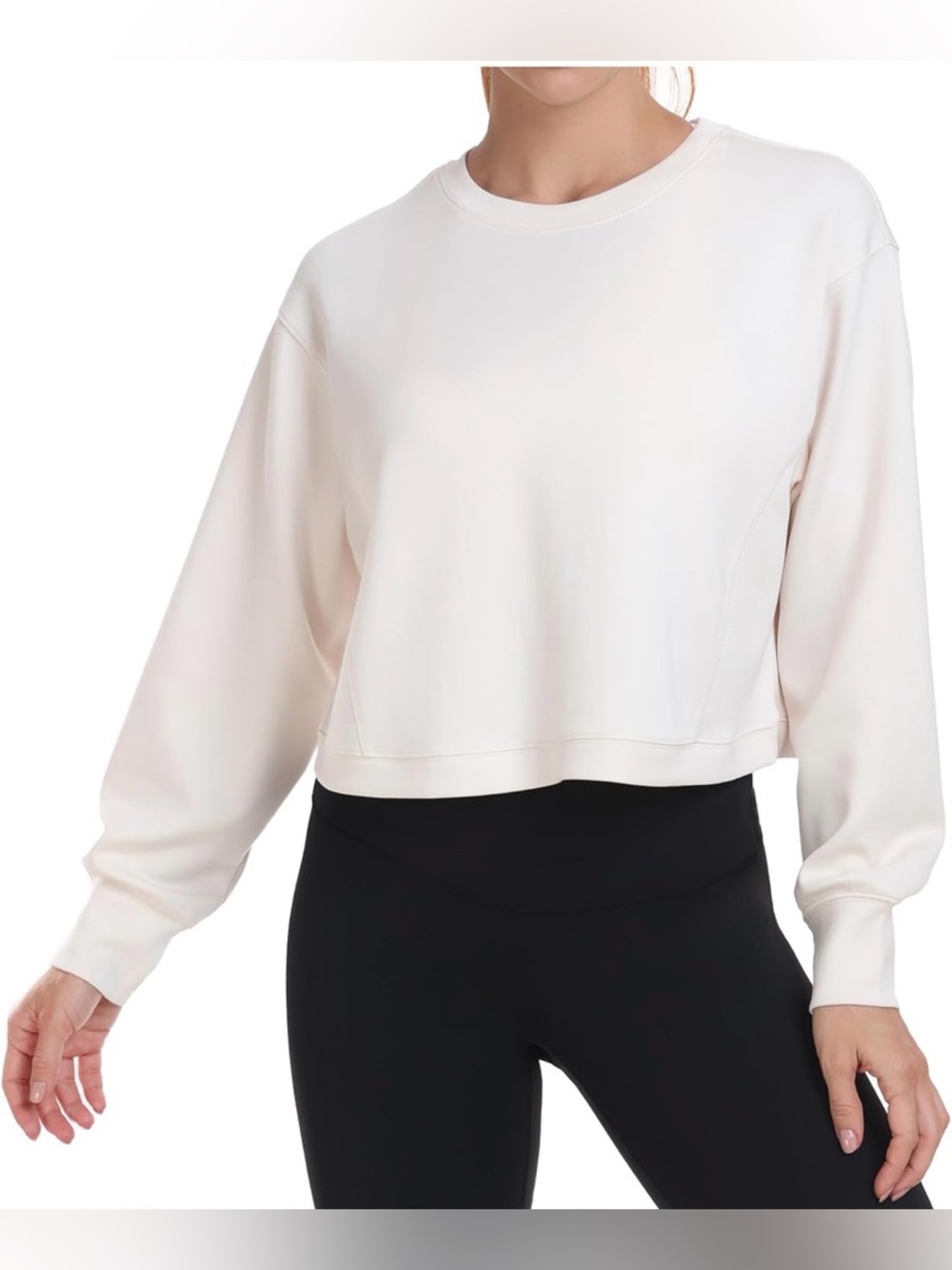 Cropped Crewneck Sweatshirt in Soft Cream - Women's Top